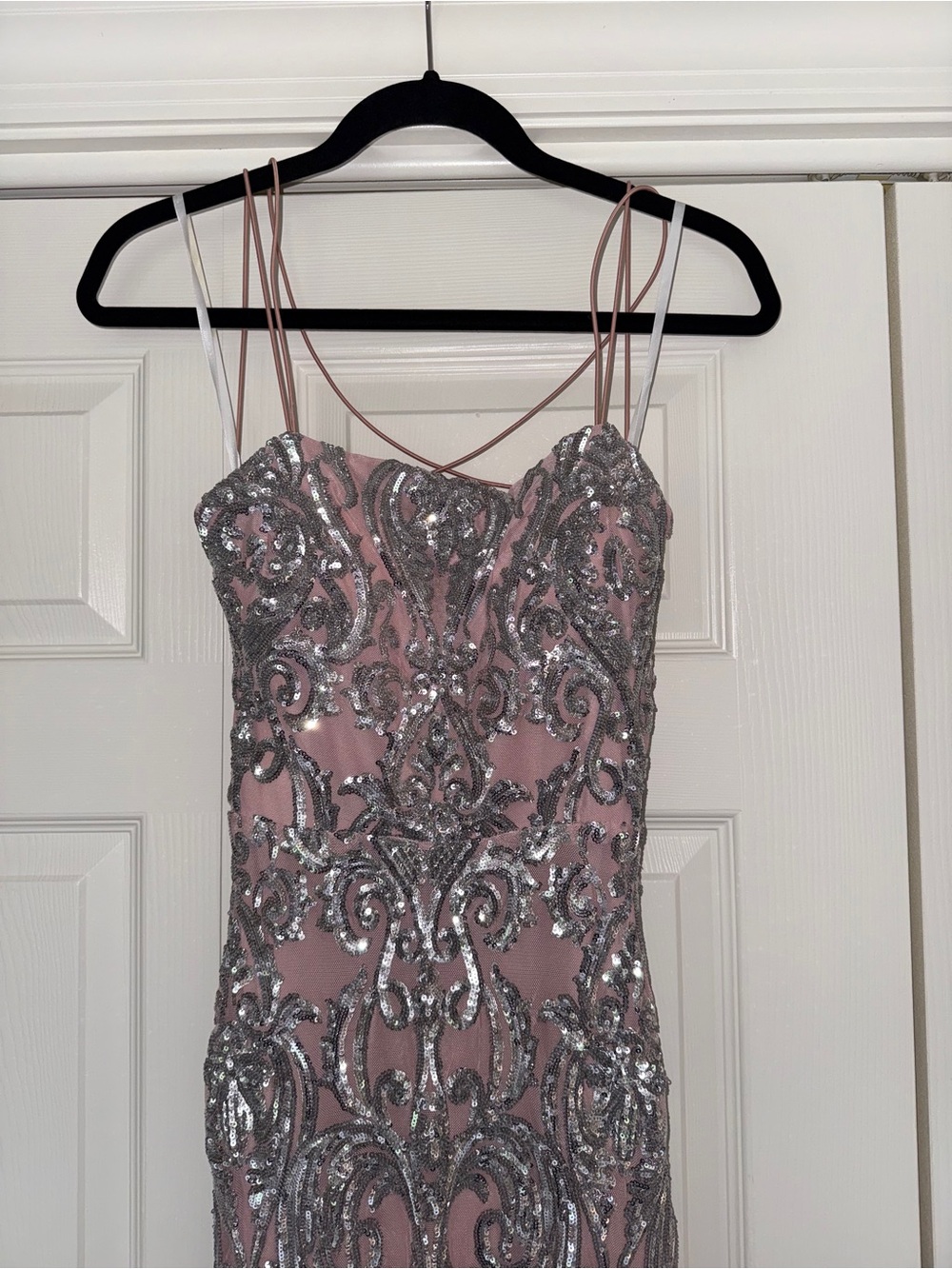 Silver Sequin Embellished Pink Evening Gown - Picture 2 of 6